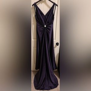 Art Deco Satin Open Back Deep Purple Formal Prom Wedding Bridesmaid